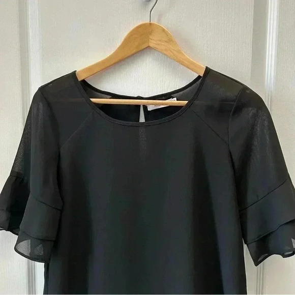 Ricki’s Blouse Short Sleeve Sheer Flowy  Ruffle Sleeves Black Size Small - Picture 4 of 14